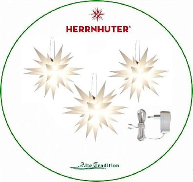 Herrnhuter Stern PAPIER 3er Set inkl. Netzteil 13 cm Stern weiß aus Papier !