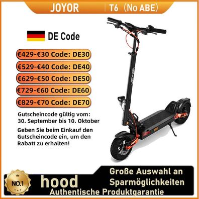 JOYOR T6 No ABE Elektroroller für Erwachsene,600W Motor,48V16AH Akku,10 Zoll Reifen