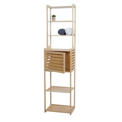 Regal HWC-O74, Badschrank Türe Staufächer Bambus 165x42x30cm