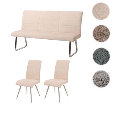 Esszimmer-Set HWC-G55, 2er-Set Stuhl + Sitzbank 160cm, Edelstahl Chenille