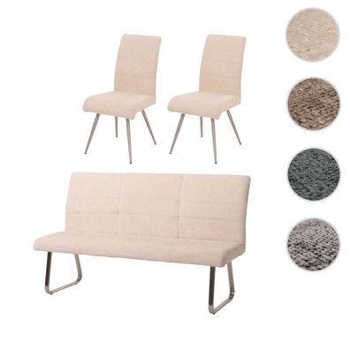 Esszimmer-Set HWC-G55, 2er-Set Stuhl + Sitzbank 180cm, Edelstahl Chenille