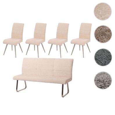 Esszimmer-Set HWC-G55, 4er-Set Stuhl + Sitzbank, Edelstahl Stoff/Textil Chenille