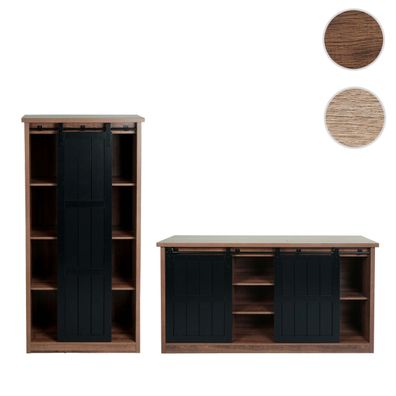 Wohnzimmerset aus Schrank und Sideboard HWC-K75, Schiebetüre Staufächer, Holz-Optik