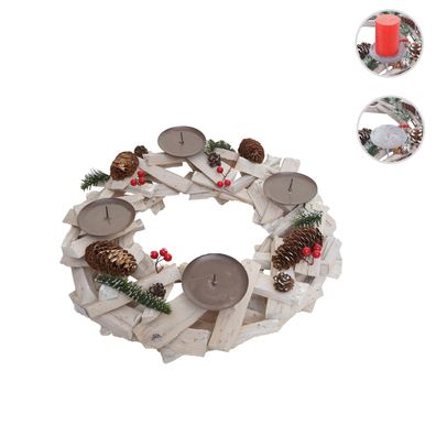 Adventskranz rund, Weihnachtsdeko Tischkranz, Holz Ø 40cm weiß-grau