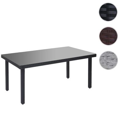 Poly-Rattan Gartentisch Cava, Esstisch Tisch mit Glasplatte, 160x90x74cm