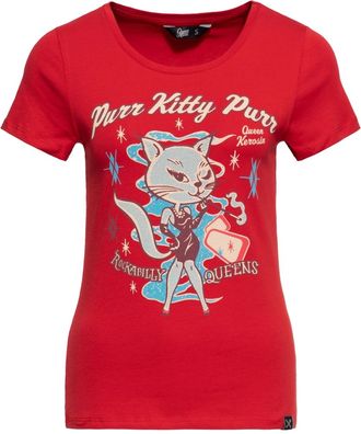 Queen Kerosin Damen Print T-Shirt "Purr Kity Purr" QKI31004