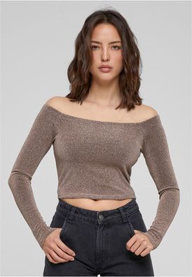 Urban Classics Damen Ladies Off Shoulder Glitter Longsleeve TB6125