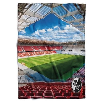 SC Freiburg Fleecedecke Stadion Fussball Rot-150x200cm, 260gsm