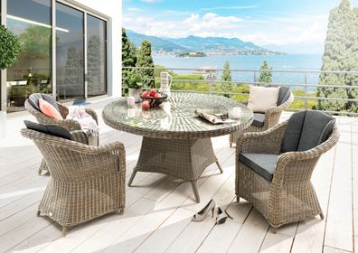 Destiny Sitzgruppe MALAGA LUNA 4 Sessel + TischØ150x75cm, natur meliert