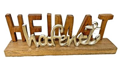 Heimathafen Deko Schriftzug Mangoholz Dekoration Geschenk Partner Familie