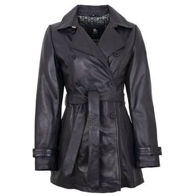 OTTO KERN - Damen Echtleder Ledermantel Trenchcoat Lammnappa nachtblau