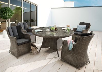 Destiny Sitzgruppe LUNA 4 Sessel + Tisch Ø150x75cm vintage grau