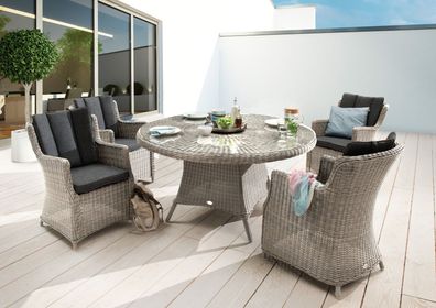 Destiny Sitzgruppe LUNA 4 Sessel + Tisch Ø150x75cm vintage weiß