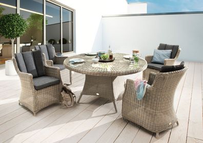 Destiny Sitzgruppe LUNA 4 Sessel+Tisch Ø150x75cm natur meliert