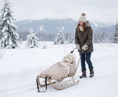 Schlitten Metallschlitten Komplettset Babyschlitten Kinderschlitten Gold Beige 003