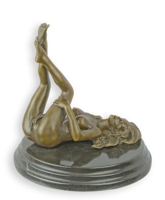 Bronzeskulptur liegender weiblicher Akt Erotik Replikat Retro Design Dekoration
