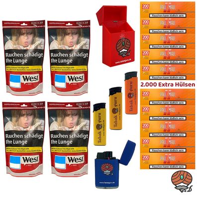 West Red/Rot Volumentabak Beutel 4x 95g, Xtra Hülsen, Zubehör