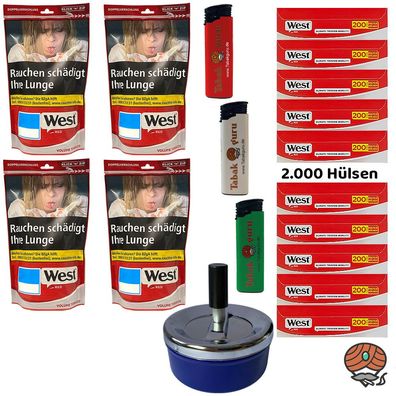 West Red/Rot Volumentabak Beutel 4x 95g, 2000 Red Hülsen, Zubehör
