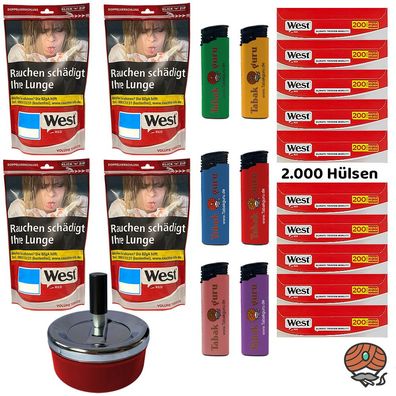 West Red/Rot Volumentabak Beutel 4x 95g, 2000 West Red Hülsen, Zubehör