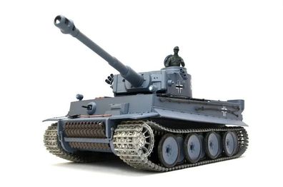 RC Panzer „German Tiger I“ Heng Long 1:16 Grau, Rauch&Sound, etallgetriebe (Stahl) un