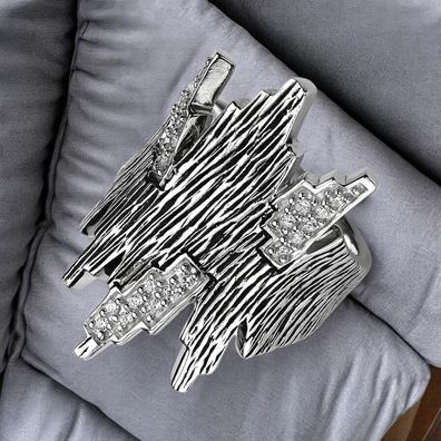 Damen Ring 925 Sterling Silber geschwärzt 24 Zirkonia Silberring