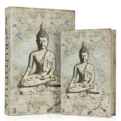 Buchhüllen Set Buddha - 2-teiliges Geheimversteck im Zen-Design - Deko Buchbox