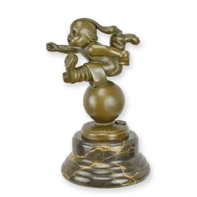 Bronze Skulptur Tom Thumb – Art Deco Dekofigur auf Marmorsockel, 19,9 cm Höhe,
