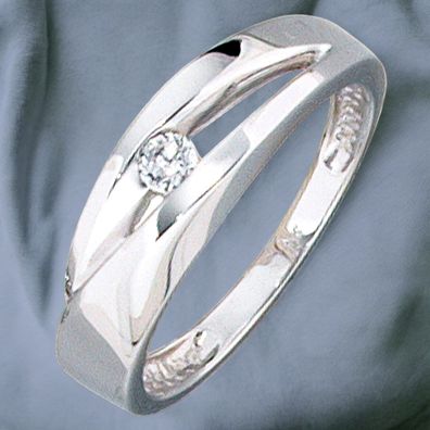 Damen Ring 375 Gold Weißgold 1 Zirkonia Weißgoldring