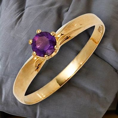 Damen Ring 585 Gold Gelbgold 1 Amethyst lila violett Goldring