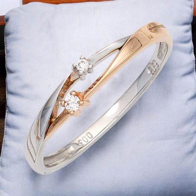 Damen Ring 585 Gold Weißgold Rotgold bicolor 2 Diamanten Brillanten Goldring