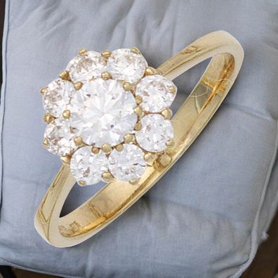 Damen Ring 375 Gold Gelbgold 9 Zirkonia Goldring