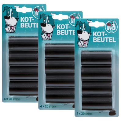 Lov&Ed Hunde-Kotbeutel, 4x20 Stück - schwarz, 3 Packungen