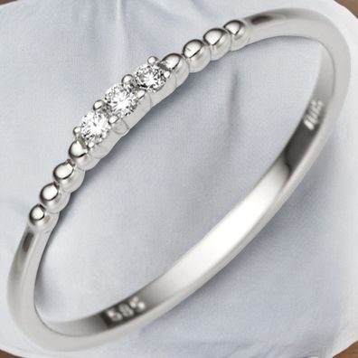 Damen Ring schmal 585 Gold Weißgold 3 Diamanten Brillanten 0,05ct. Weißgoldring