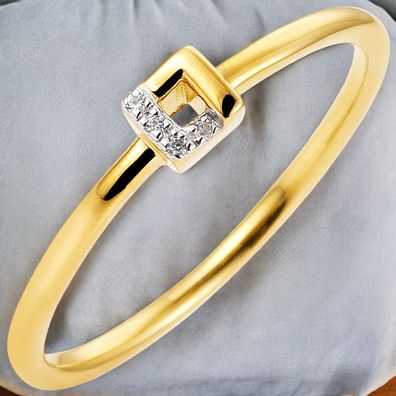 Damen Ring schmal 585 Gold Gelbgold bicolor 4 Diamanten Brillanten Goldring