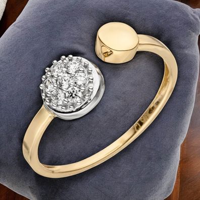 Damen Ring offen 375 Gold Gelbgold Weißgold bicolor 7 Zirkonia Goldring