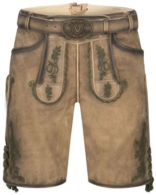 Lederhose kurz mit Gürtel Ulli hellbraun - Größe: 50