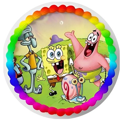 Spongebob Schwamm Essbar Zuckermasse Tortenbild Tortenaufleger + 4 Muffin s05