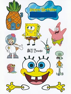 Spongebob Schwamm Essbar Tortenaufleger Torte Geburstag Zuckermasse + NAME s10