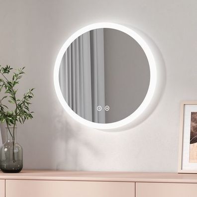 EMKE LED Badspiegel Rund Badezimmerspiegel 50cm Warm 3 Lichtfarbe Beschlagfrei Touch