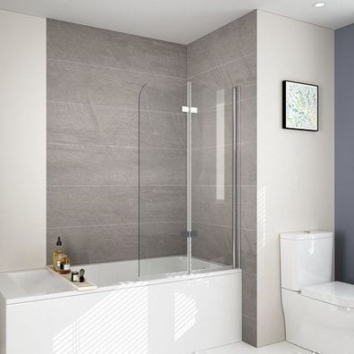 EMKE® Duschtrennwand Badewannenaufsatz Faltwand 2 Teilig Badewanne Nano Glas