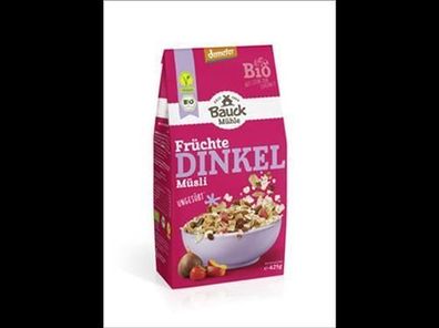 Bauck Mühle 6x Dinkel Müsli Früchtezart Demeter 425g