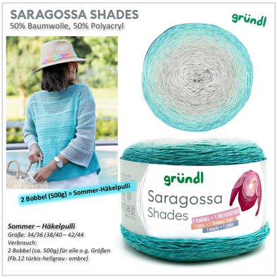 250g Gründl Saragossa Shades Farbverlaufsgarn Stricken Häkeln Baumwolle türkis