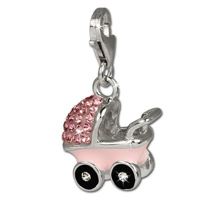 SilberDream Charm Kinderwagen Zirkonia rosa Charms-Anhänger 925 Silber GSC501A