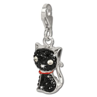SilberDream Damen Charm Katze Zirkonia schwarz Charmsanhänger 925 Silber GSC506S