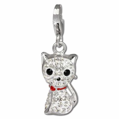 SilberDream Damen Charm Katze Zirkonia weiß Charmsanhänger 925 Silber GSC506W
