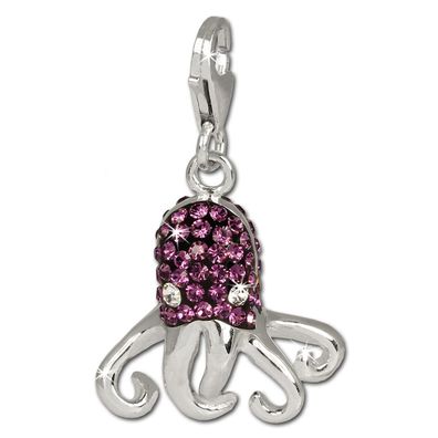 SilberDream Damen Charm Krake Zirkonia lila Charmsanhänger 925 Silber GSC517V