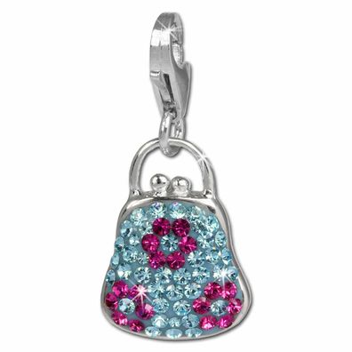 SilberDream Damen Charm Tasche Zirkonia blau Charmsanhänger 925 Silber GSC532H