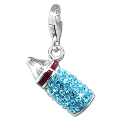 SilberDream Charm Nuckelflasche Zirkonia hellblau Charmsanhänger Silber GSC555H