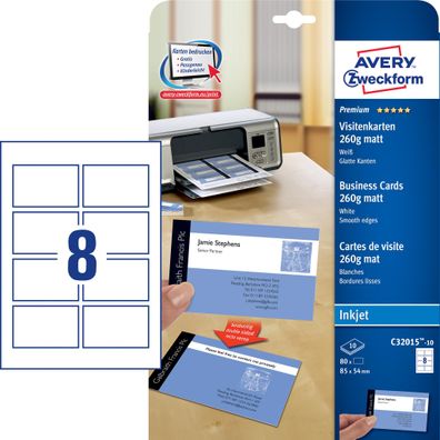 Visitenkarten, 85 x 54 mm, Spezialbeschichtung matt, 10 Blatt/80 Stück