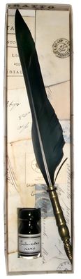 Rubinato Gänsekiel schwarz mit Metallschaft und Tinte 10 ml